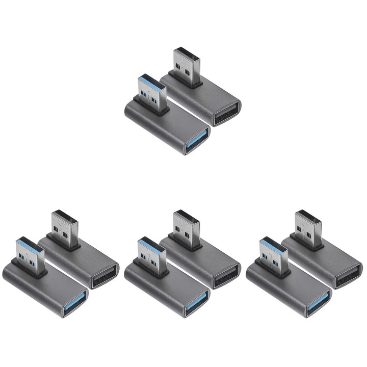 Adaptor USB 3.0 unghi 90 grade aluminiu 3.5x1.5x2.3cm set 8 buc