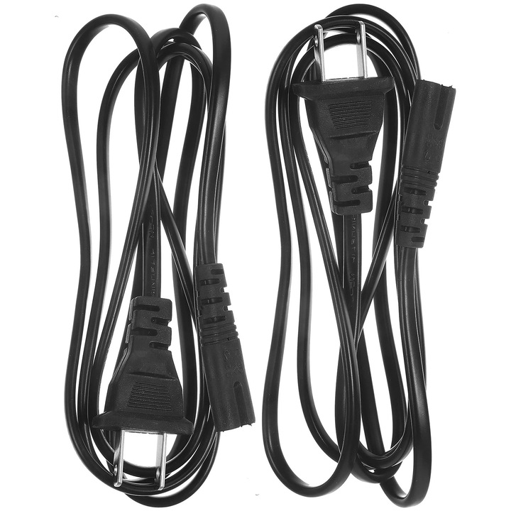 Cablu de alimentare 2 pini, negru, 150x2.8x2 cm, set 2 bucati