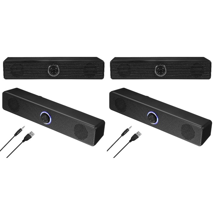 Bara de sunet ZYBLSSBB LSM2xh508-BCS0062136, stereo, 2 bucati, alimentare USB, intrare jack 3,5 mm, 31,5 x 5,6 x 5,6 cm, negru