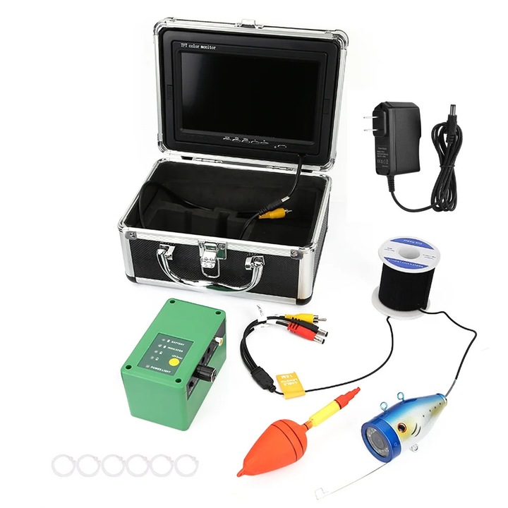 Camera subacvatica pescuit 7 inch, 1000TVL, LED alb si IR, cablu 30m, rezistenta apa