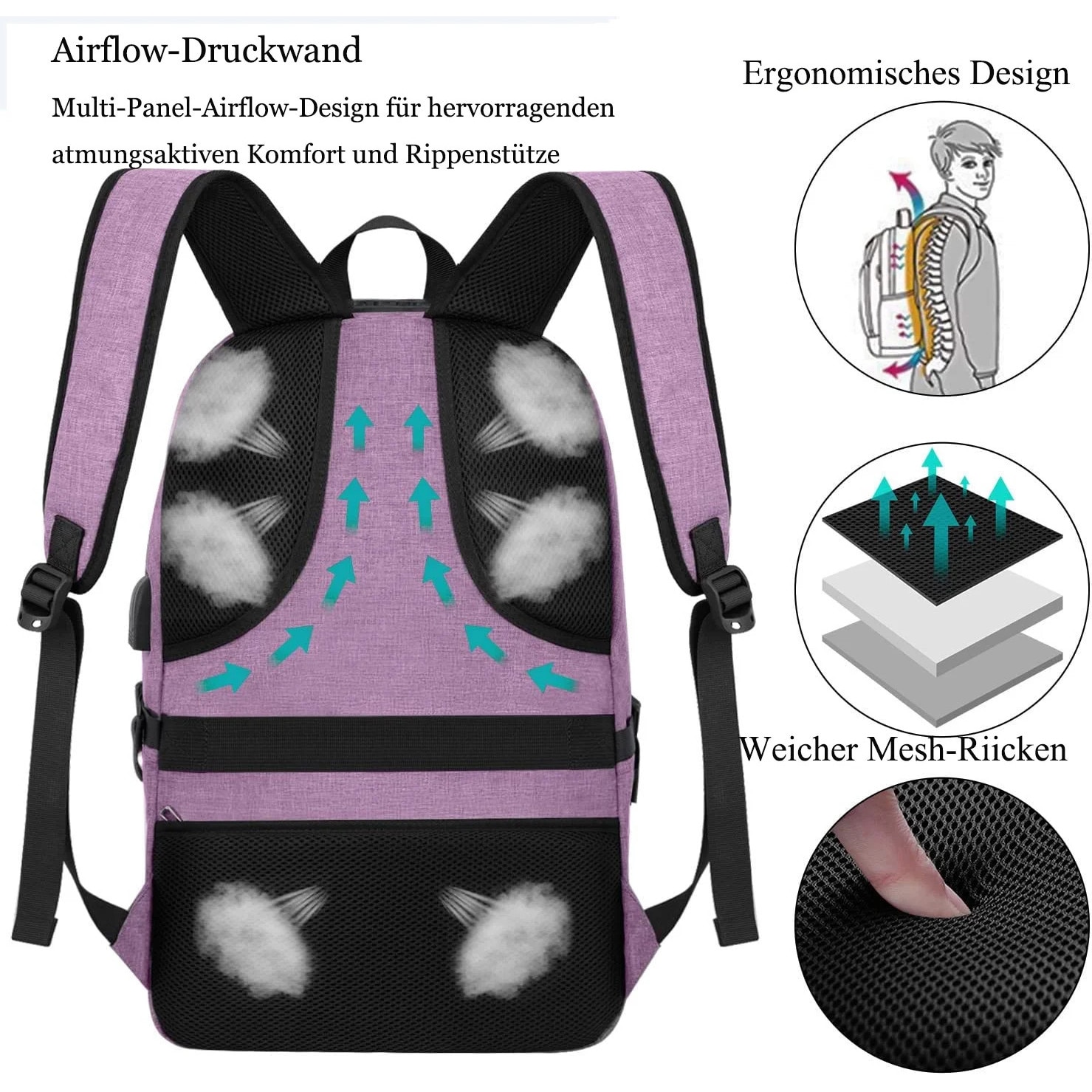 Rucsac laptop impermeabil multifunctional, violet, 49x29x14cm
