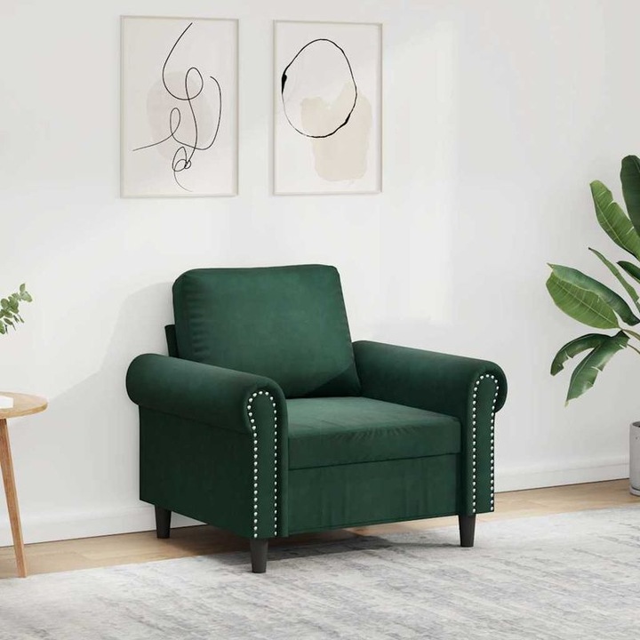 Sötétzöld bársony fotel 92x77x80cm