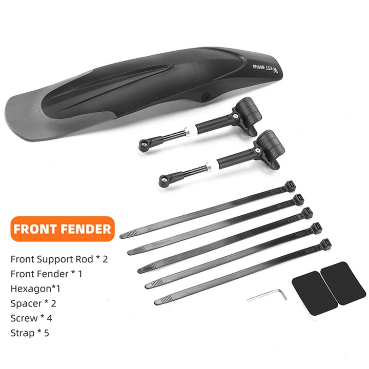 Set aparatori bicicleta fata-spate, negru-gri, 44x8x4cm