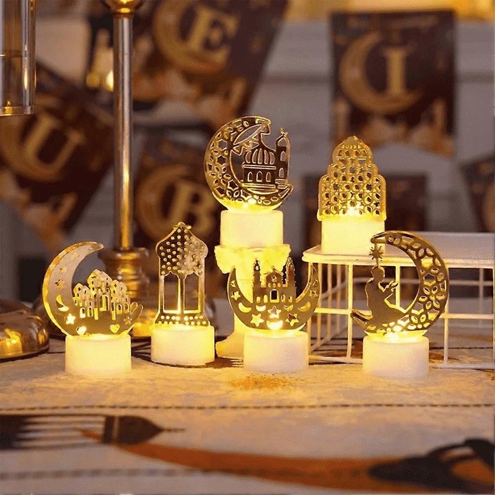 Lumina LED Ramadan Eid Mubarak, ünnepi dekoráció, sárga, 4x4x9cm