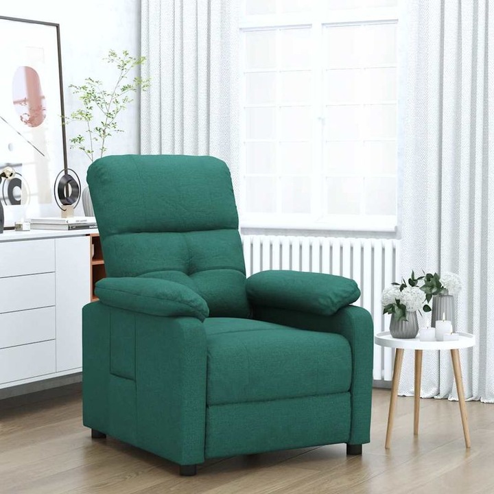 Sötétzöld relax fotel, szövet, 73x90x100cm