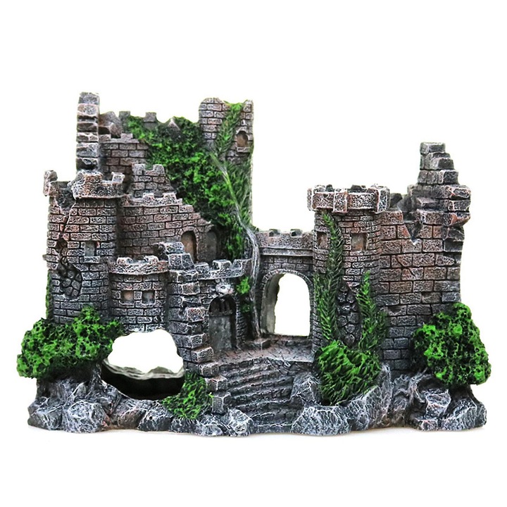 Декор за аквариум стар замък, смола, 17x6x13см