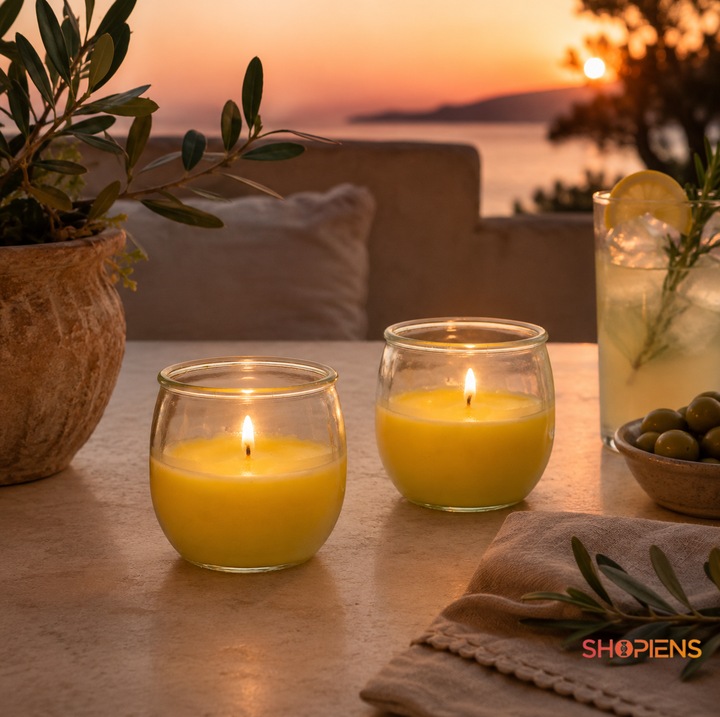2 db Citronella Szúnyogriasztó Gyertya Átlátszó Üvegpohárban 7.5x7cm 1 Kanóc A Pihentető Estékért És Fényes Dekorációért