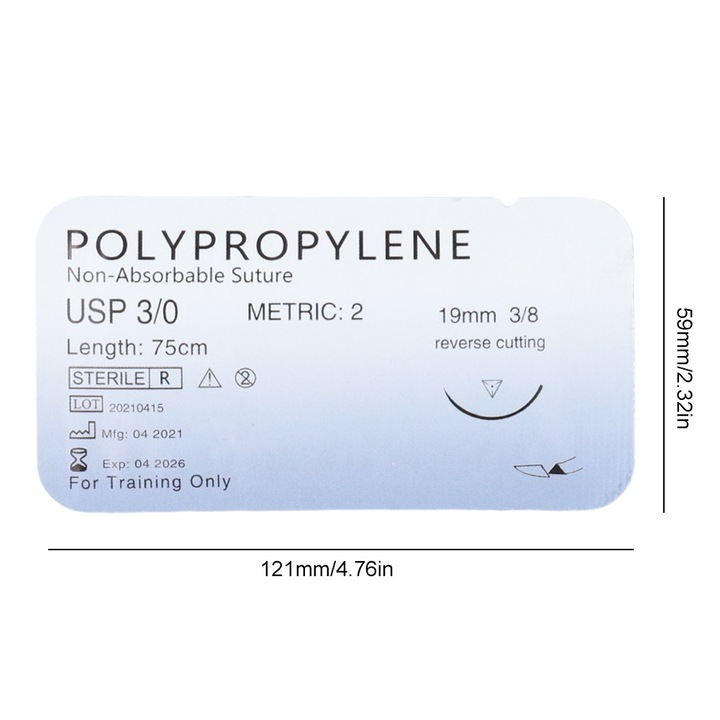 Fir chirurgical 3/0, Polipropilena, ac inox