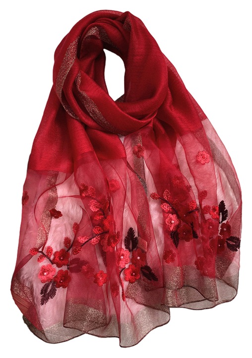 Esarfa de matase pentru femei, saluri si impletiri usoare pentru nunti, sal Pashmina la moda, esarfe brodate, visiniu