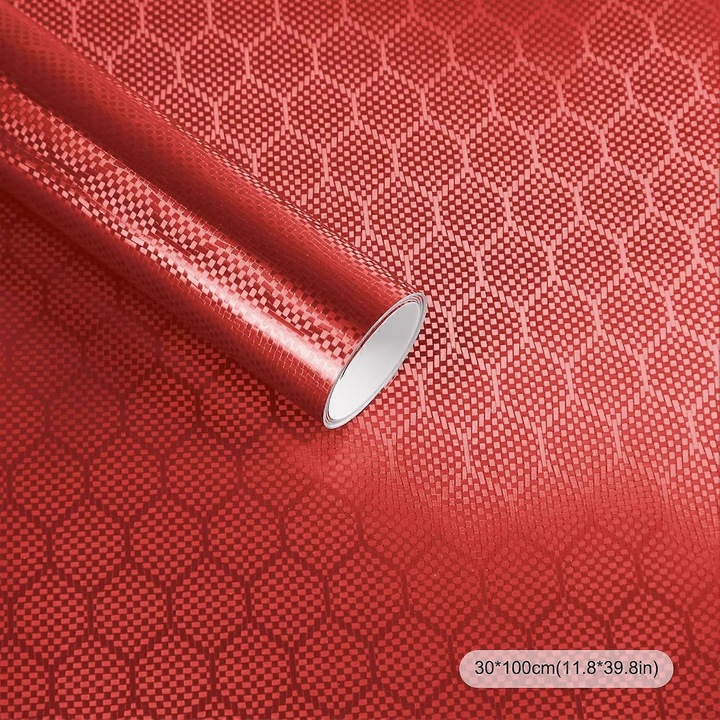 PET Hex-Carbon piros autófólia 30x100cm belső és külső használatra