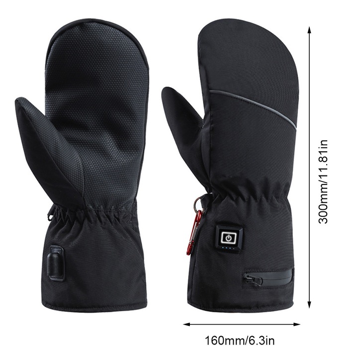 Manusi incalzite electrice, piele PU, negru, 30x16cm, set