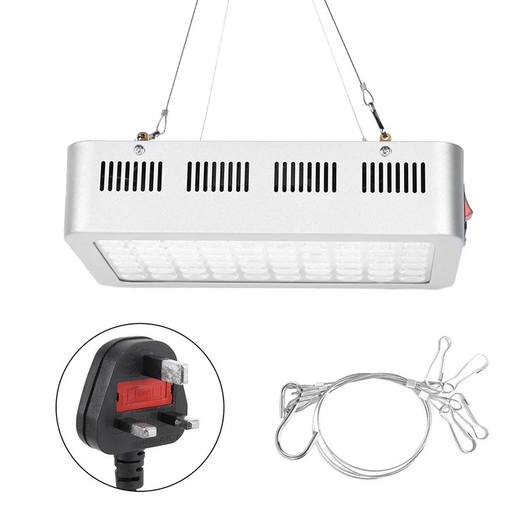 Lumina de crestere pentru plante ZYBLSSBB LSM2xh4411-BCS0044004, LED full spectrum 600W cu comutator VEG/BLOOM, argintiu, 29 x 7 x 7 cm