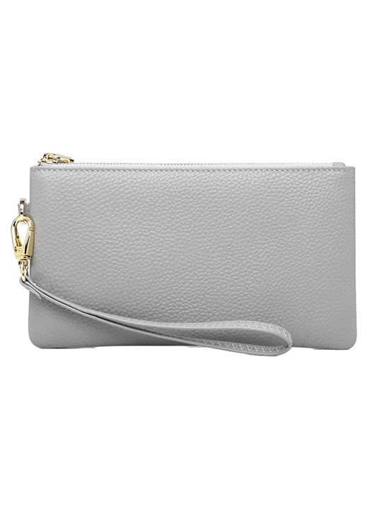 Vegán bőr női táska - Kis clutch táska váll- és csuklópánttal, világosszürke