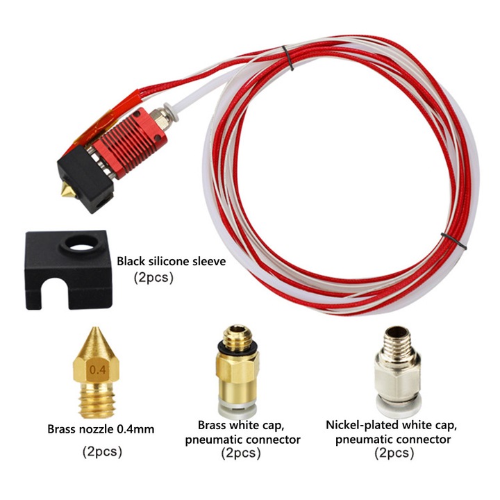 3D extruder készlet 9 darabos, 0.4mm, alumínium-bronz-szilikon, fekete-fehér, 60x27x20mm