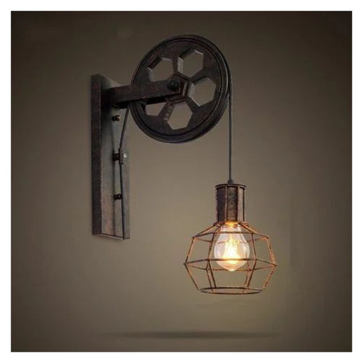 Lampa de perete in stil retro industrial creativ, lumina cu scripete de ridicare in stil loft, lampa de perete pentru hol cu canal
