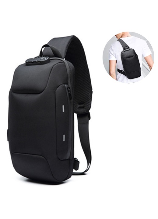 1 buc. Rucsac Sling anti-furt pentru barbati, geanta de piept, geanta de umar casual, geanta impermeabila, neagra