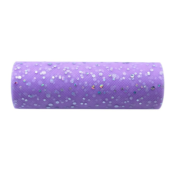 Material textil tulle cu sclipici, 15x900cm, mov, usor modelabil