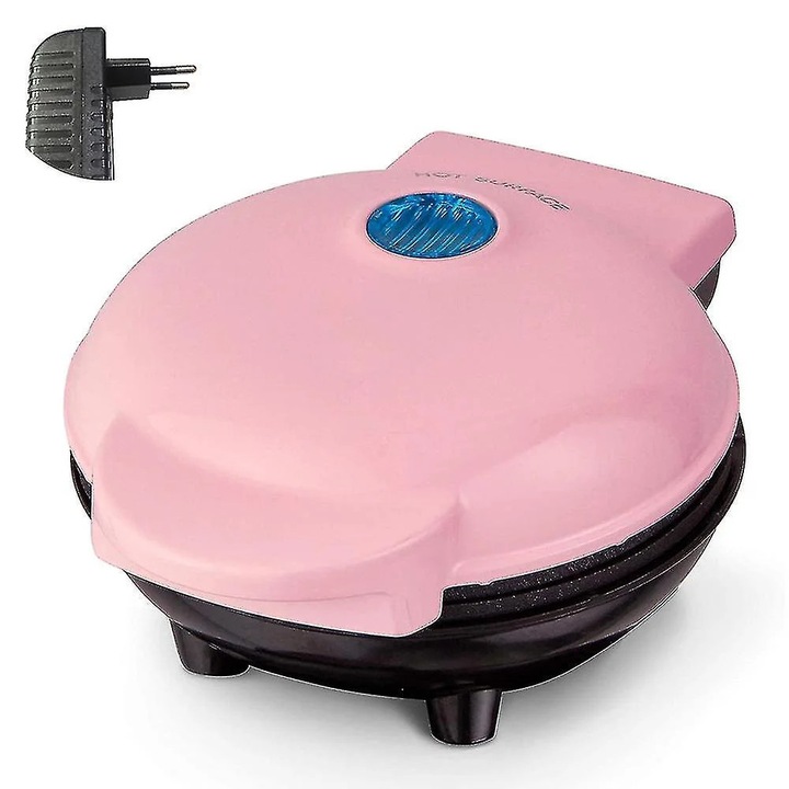 Aparat mini waffle, compact, roz, antiaderent