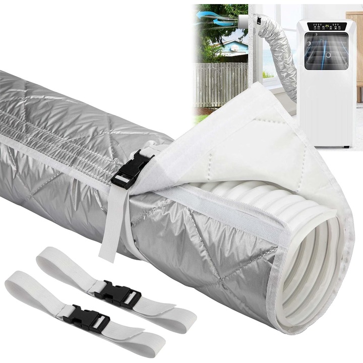 Légkondicionáló tömlő szigetelő burkolat, 149cm, állítható, fekete