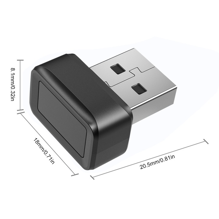 USB ujjlenyomat-olvasó, fekete, 20.5x18x8.1mm, 10g