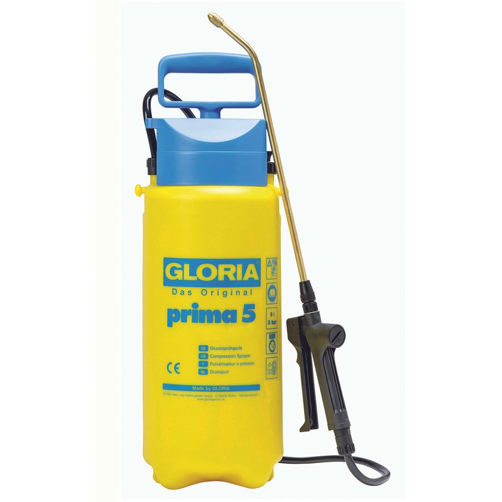 Pulverizator manual GLORIA Prima 5, 5L, pompa presiune 3 bar, lance alama pentru gradina si protectia plantelor