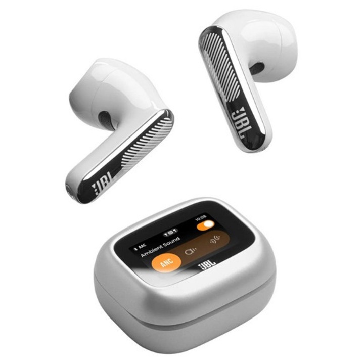 Jbl live flex4 bluetooth fülhallgató sztereo, v6.0, tws, mikrofon, aktív zajszűrő, led kijelző, ip54 + töltőtok, ezüst