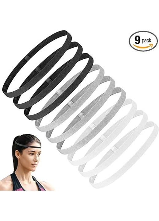 9 x Bentite sport pentru barbati, Bentite sport elastice, Bentite de par pentru barbati si femei, Bentite antiderapante pentru jogging, Negru/Alb/Gri
