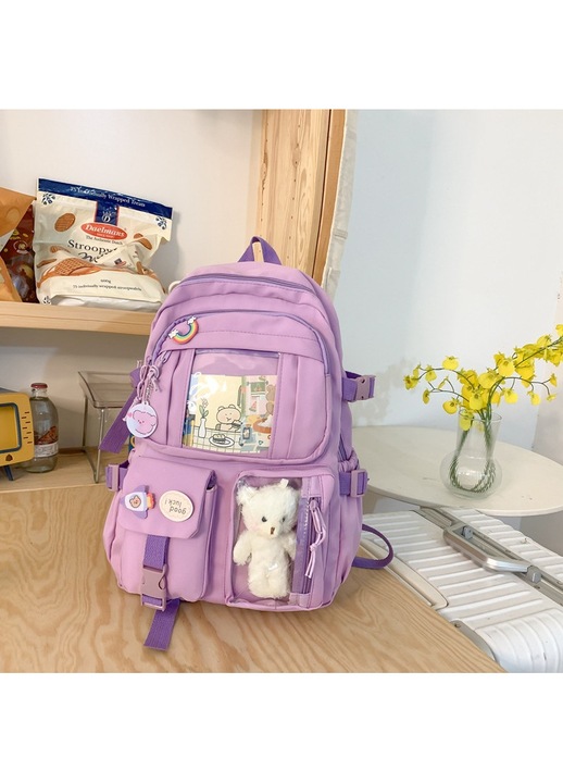 Női lila nylon hátizsák 40x30x11cm nagy kapacitású több zsebbel
