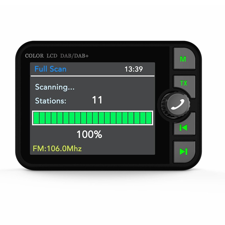 Radio digital DAB Bluetooth, ecran color 2.4 inch, negru, 8.4x5.8x2.4cm