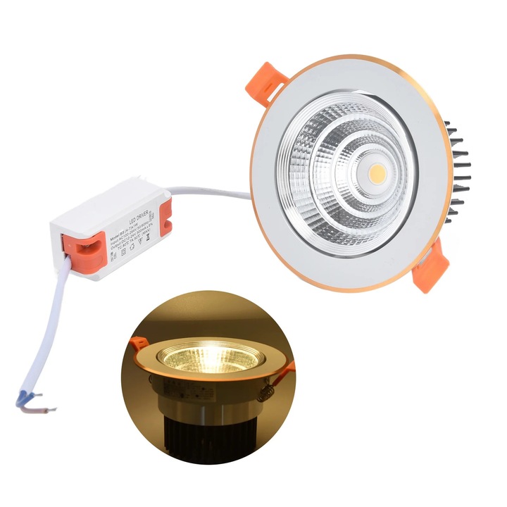 Spot LED incastrat 7W, lumina calda 3000K, aluminiu, 108x65mm