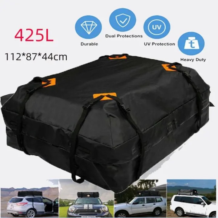 Cutie portbagaj 425L, portocaliu-negru, 112x87x44cm, extensibila