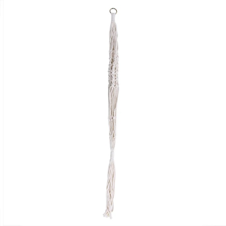 Suport ghiveci suspendat din sfoara bumbac, 105cm, vintage, alb
