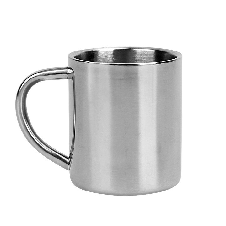 Cana termos din otel inoxidabil dublu perete 220ml, confortabila, argintiu, 7x8.5x7cm