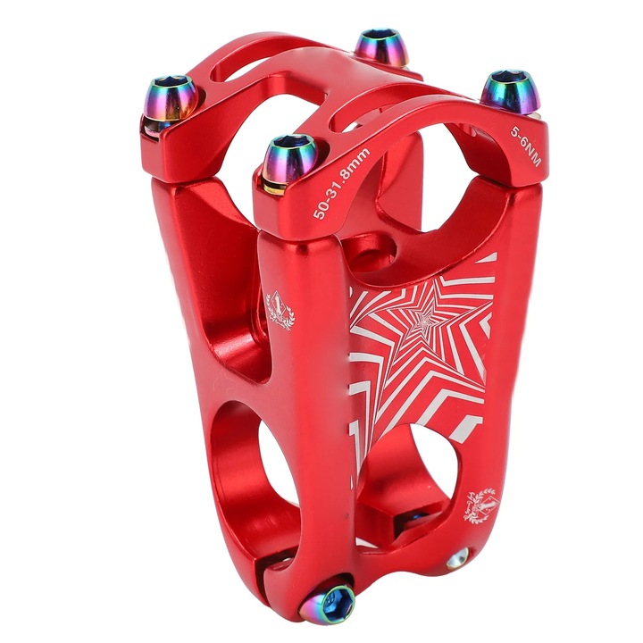 Pipa scurta bicicleta munte aluminiu 50mm rosu 31.8mm