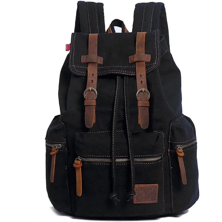 Rucsac unisex retro, canvas, maro, 17 inch