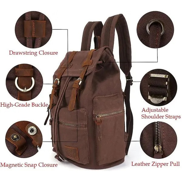 Rucsac unisex retro, canvas, maro, 17 inch