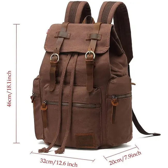 Rucsac unisex retro, canvas, maro, 17 inch