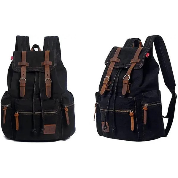 Rucsac unisex retro, canvas, maro, 17 inch