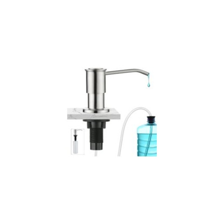 Beépíthető szappanadagoló, rozsdamentes acél, 500ml kapacitás, 1m tömlő, ezüst