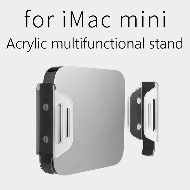 Suport desktop si perete acrilic transparent pentru Mac Mini 20x9.7x5.5cm si 16.3x4.9x4.5cm