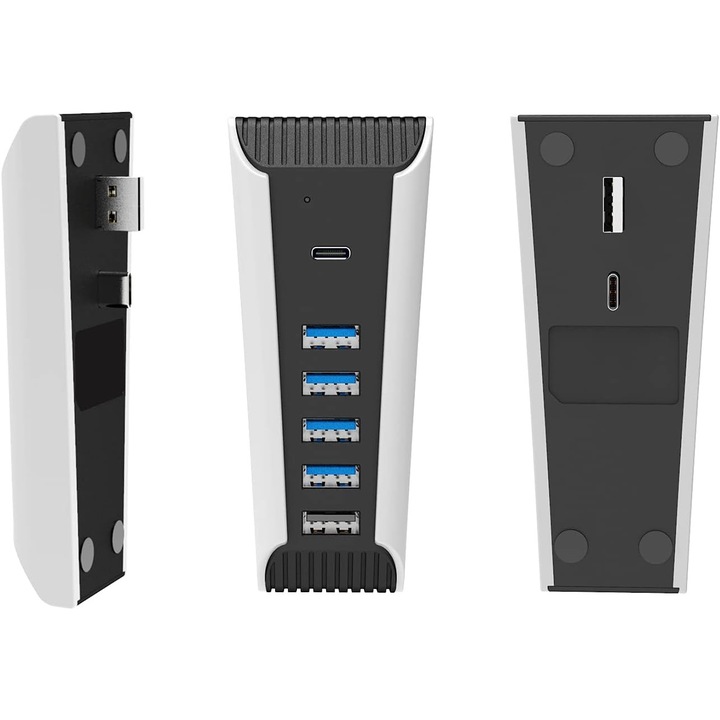 Hub USB 2.0 splitter 1 la 5 porturi, negru, pentru PS 5 PS5