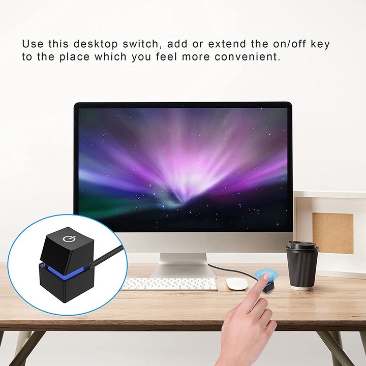 Comutator alimentare computer cu LED albastru, cablu 1.65x5x10m, negru