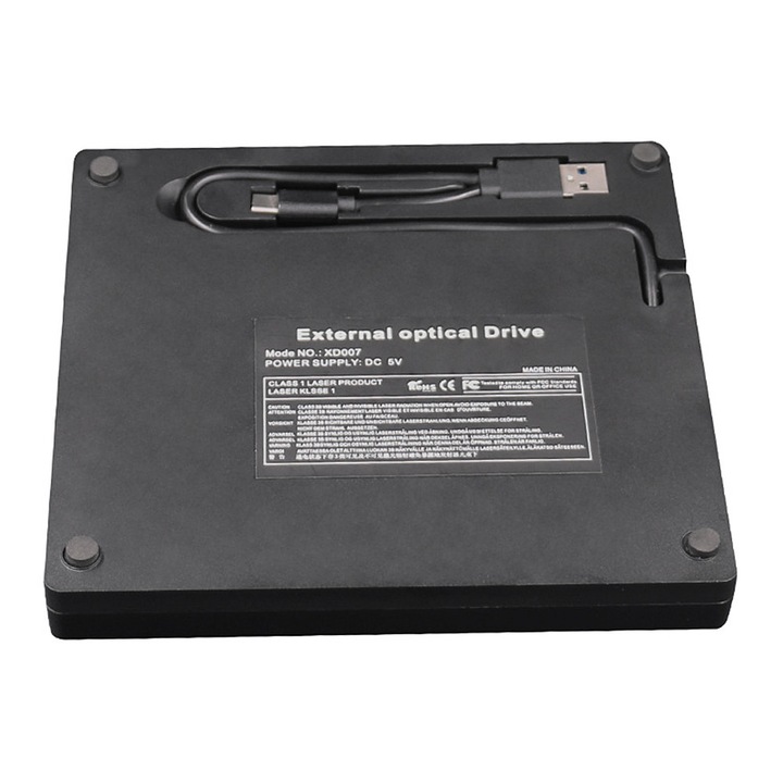 Unitate optica externa DVD USB 3.0 Type-C 14x15x1.7cm negru