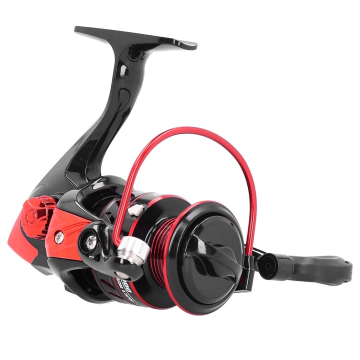 Mulineta spinning metal, negru rosu, 1 maner ergonomic, reglaj forta, pliabila stanga dreapta