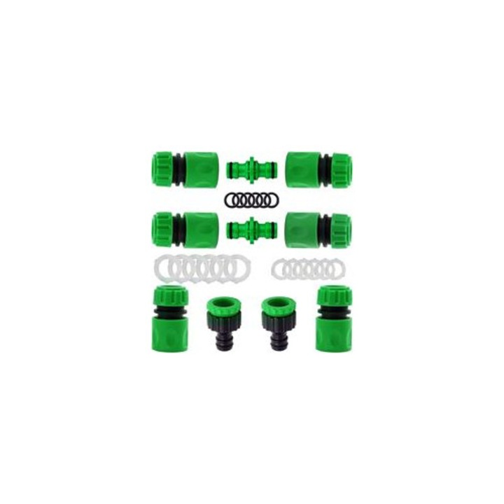 Készlet 10 gyorscsatlakozó kerti tömlőhöz, dupla, fekete-sárga, 1/2" és 3/4"