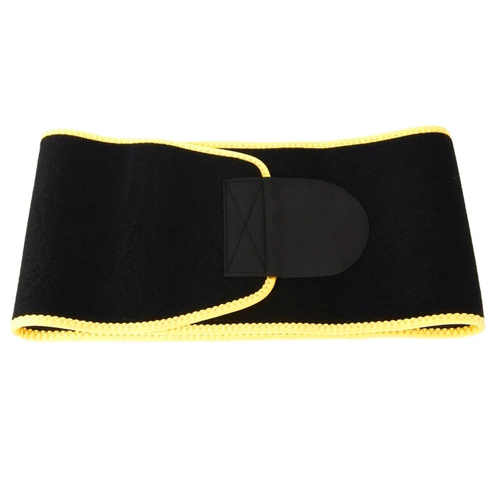 Centura de slabit neopren unisex, ajustabila, negru-galben-roz, 110x25cm/97x20cm