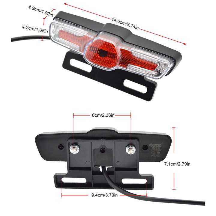 Set lumini bicicleta fata-spate, comutator, cablu adaptor, negru-rosu-alb, 146x71x49mm