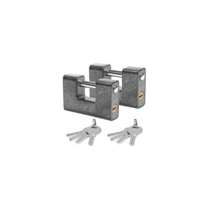 2 db kültéri, edzett acél lakat szett, 12mm, 10x2.4x6.5cm, fekete