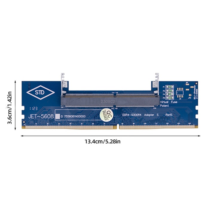 Laptop memória adapter asztali géphez DDR3 DDR4 DDR5 13.4x3.7cm, kék