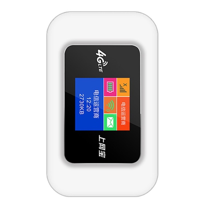 4G LTE hordozható router, LCD kijelző, 2500mAh akkumulátor, fehér, 10x6x1.9cm